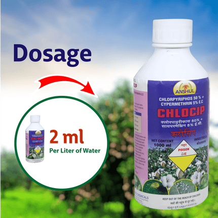 Anshul Chlocip (Chlorpyriphos 50%+Cypermethrin 5%EC) Insecticide Dosage